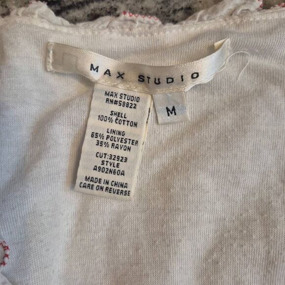 Max Studio Women's White Cotton Knit w Red Embroidery Sleeveless Lined Dress EUC - Picture 13 of 13